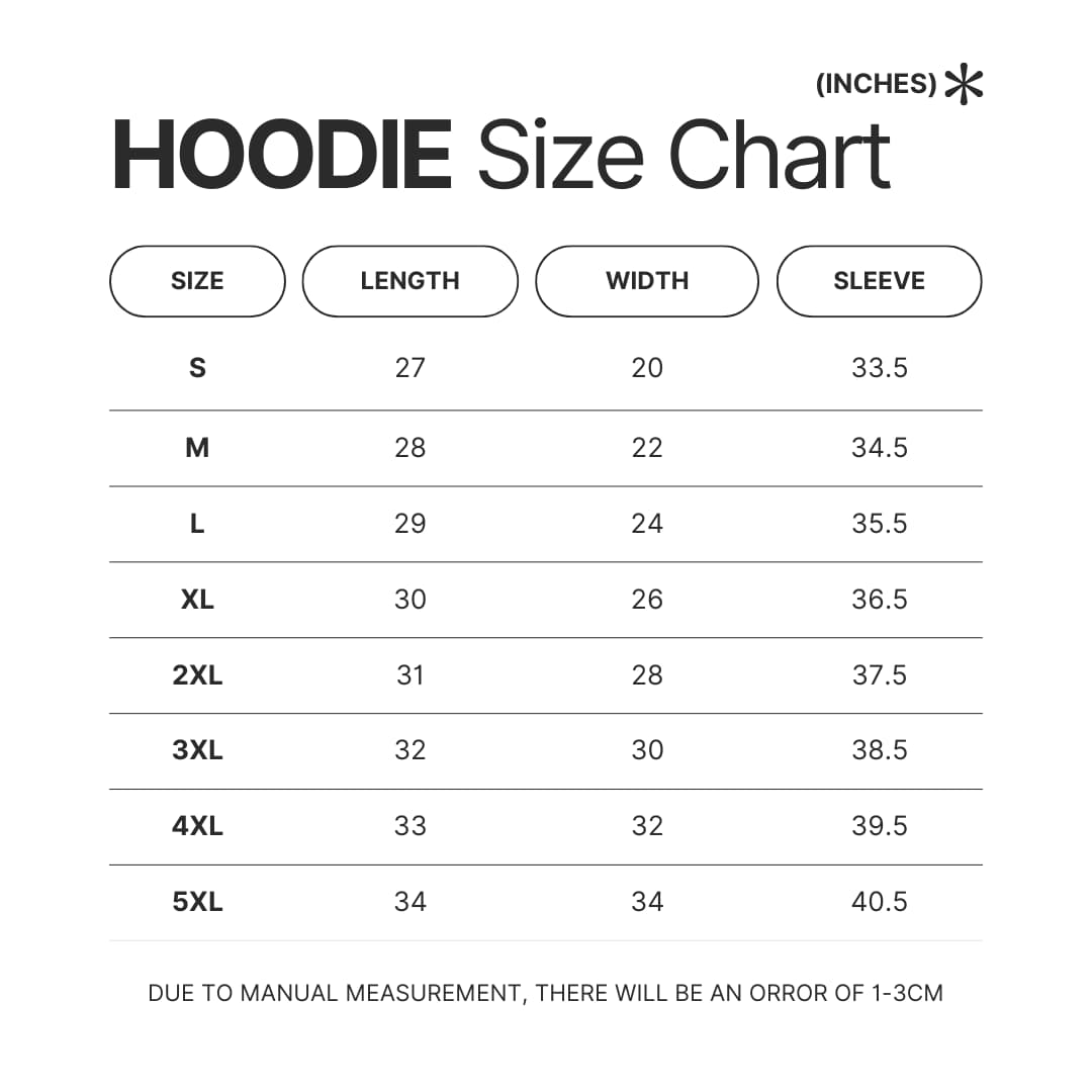 Hoodie Size Chart - Zelda UK Shop