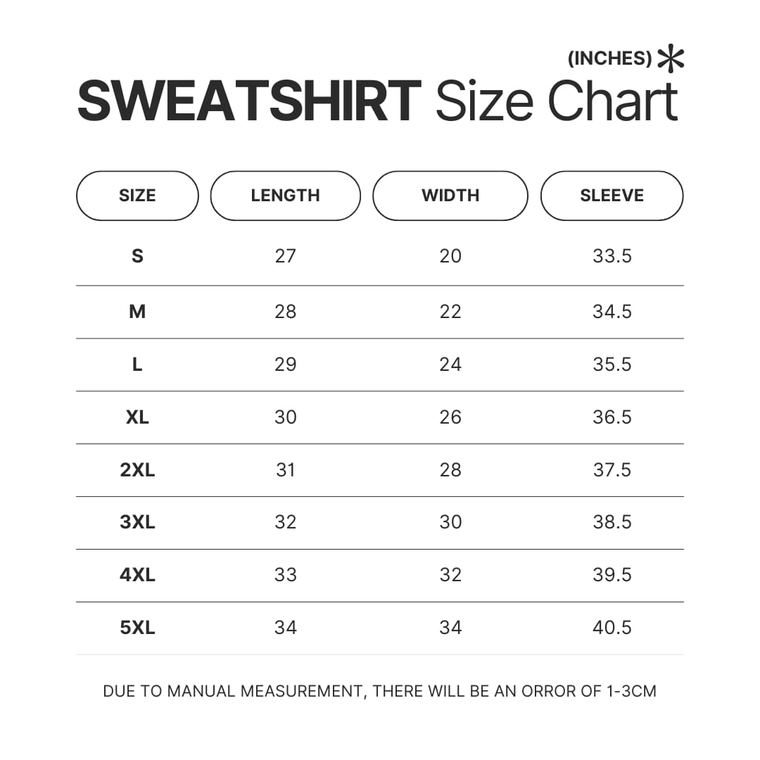 Sweatshirt Size Chart - Zelda UK Shop