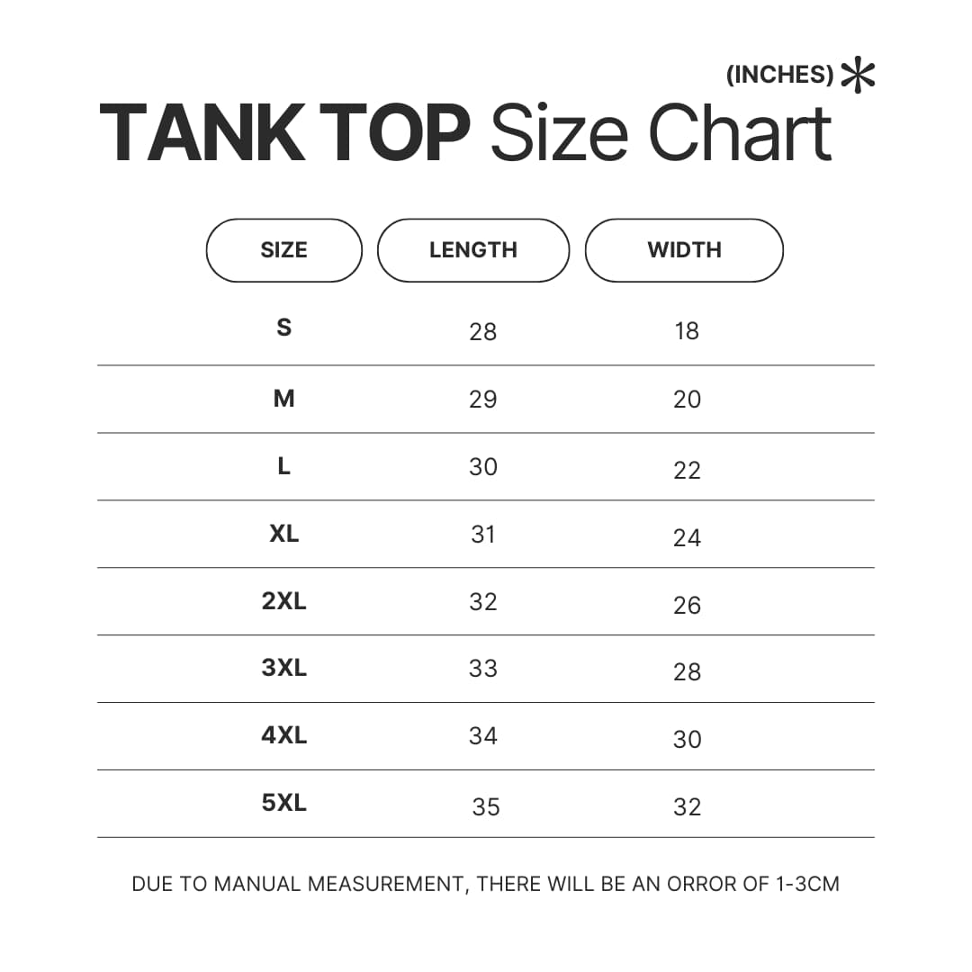 Tank Top Size Chart - Zelda UK Shop