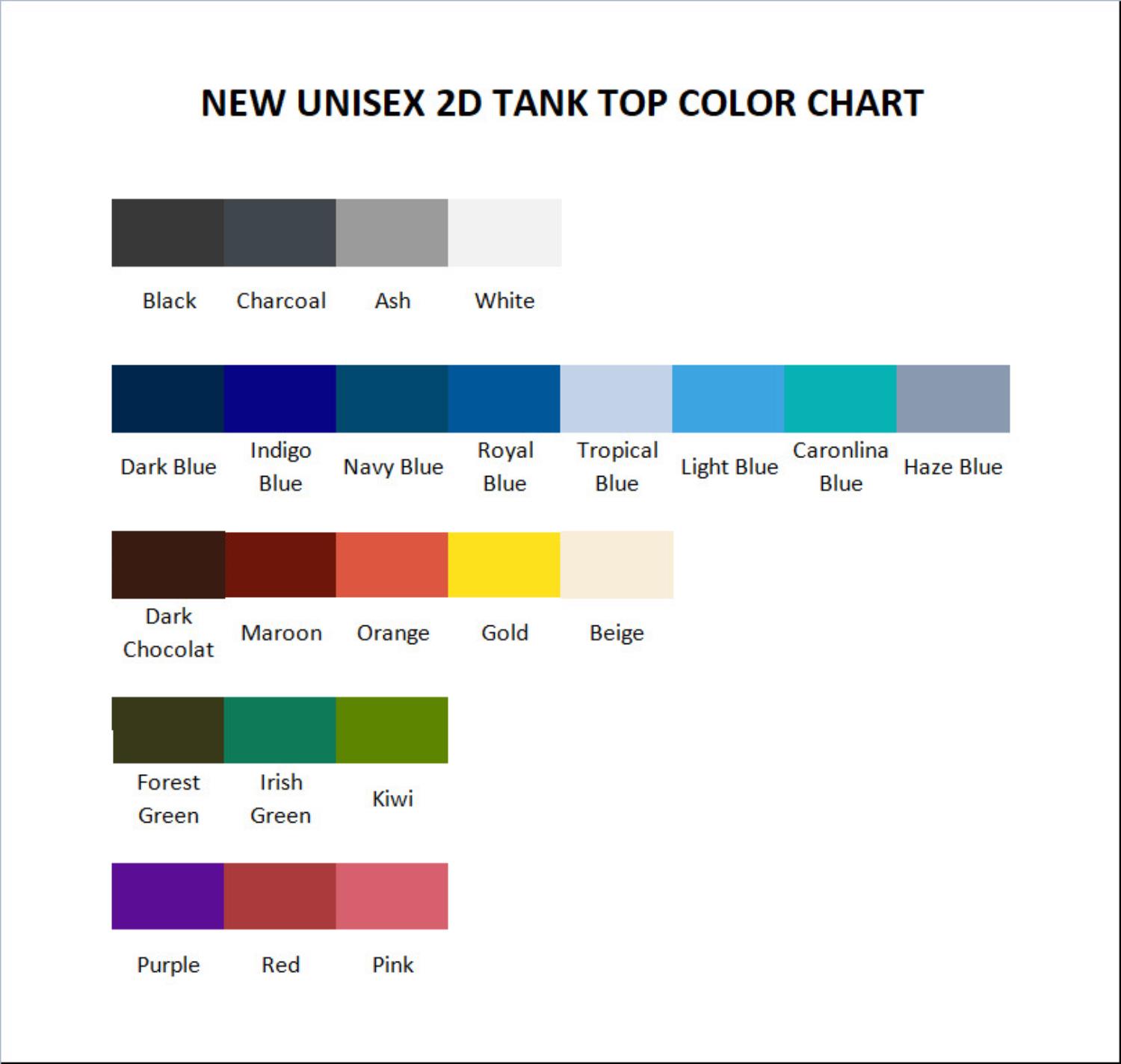 tank top color chart - Zelda UK Shop