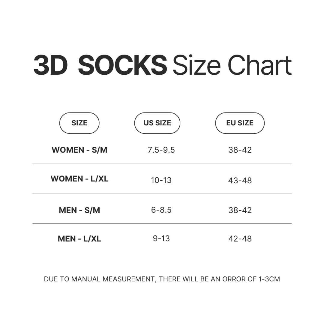 3D Socks Size Chart - Zelda UK Shop