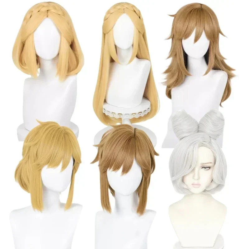 Game Zelda link purah Princess Zelda golden blond brown cosplay wig