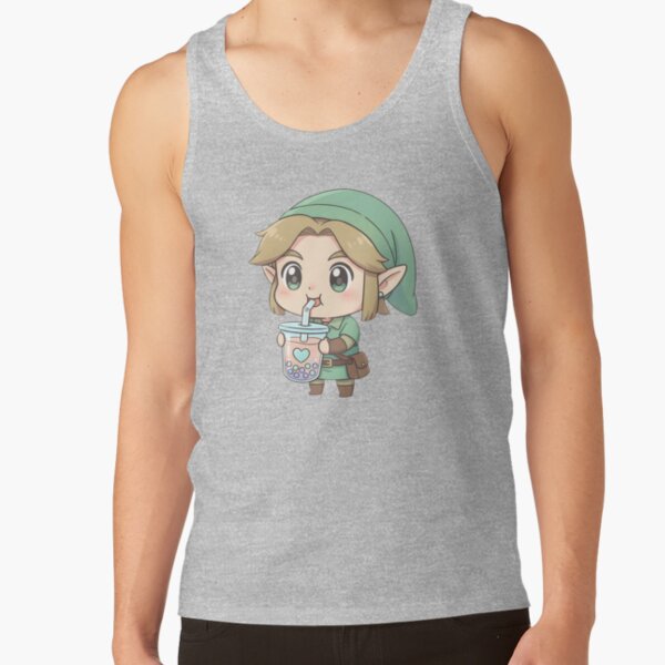 Cute Chibi Link Drinking Boba Tea Tank Top - Image 3