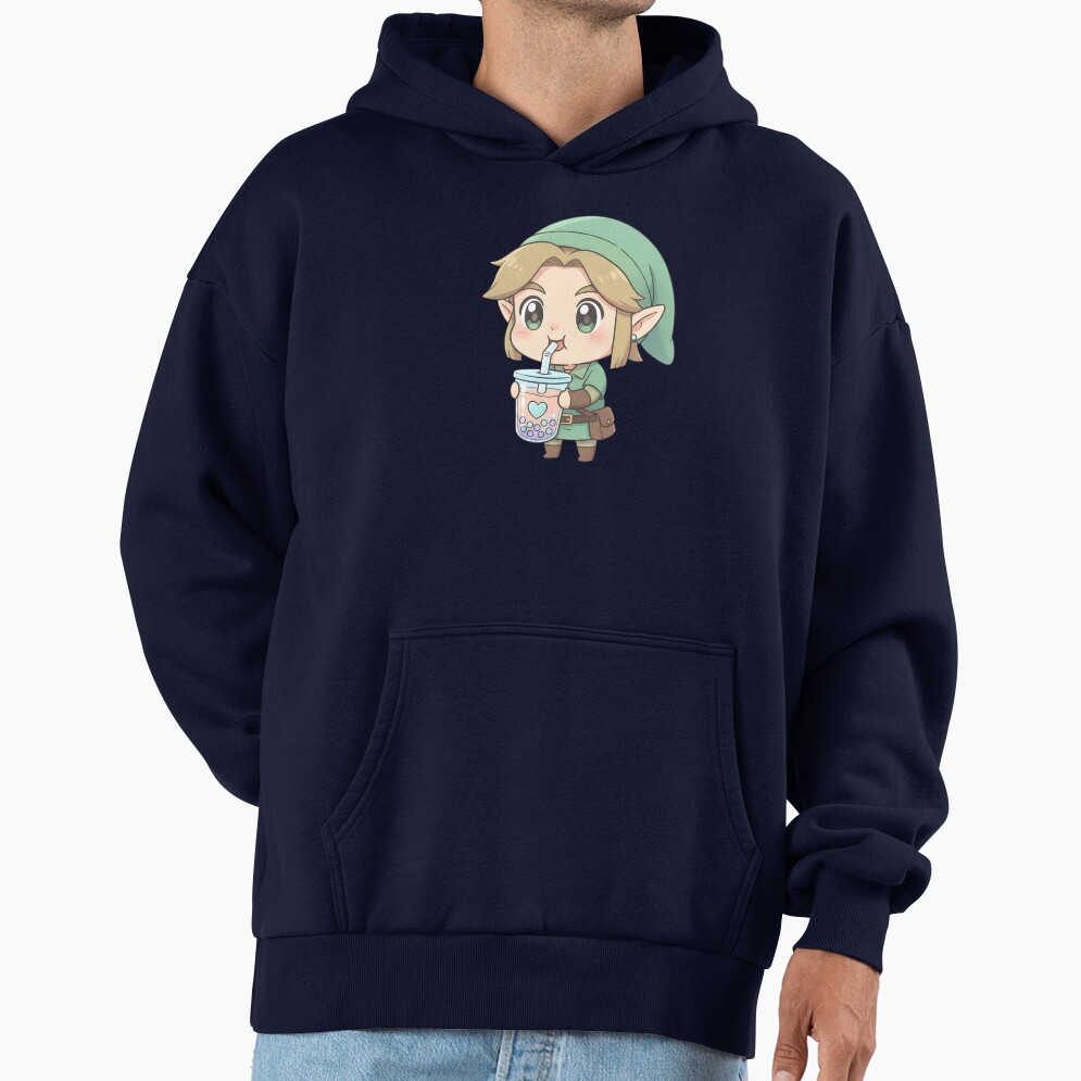 Cute Chibi Link Drinking Boba Tea Hoodie - Image 5