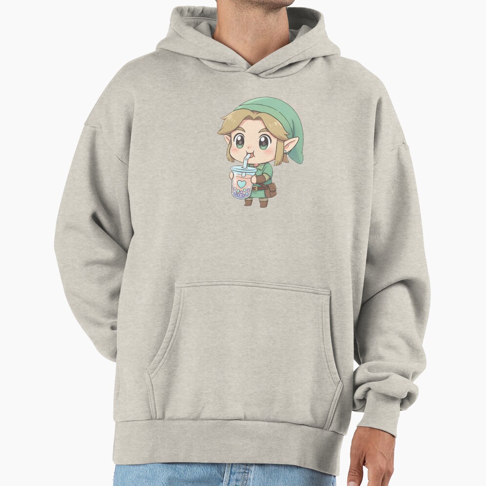 Cute Chibi Link Drinking Boba Tea Hoodie - Image 3